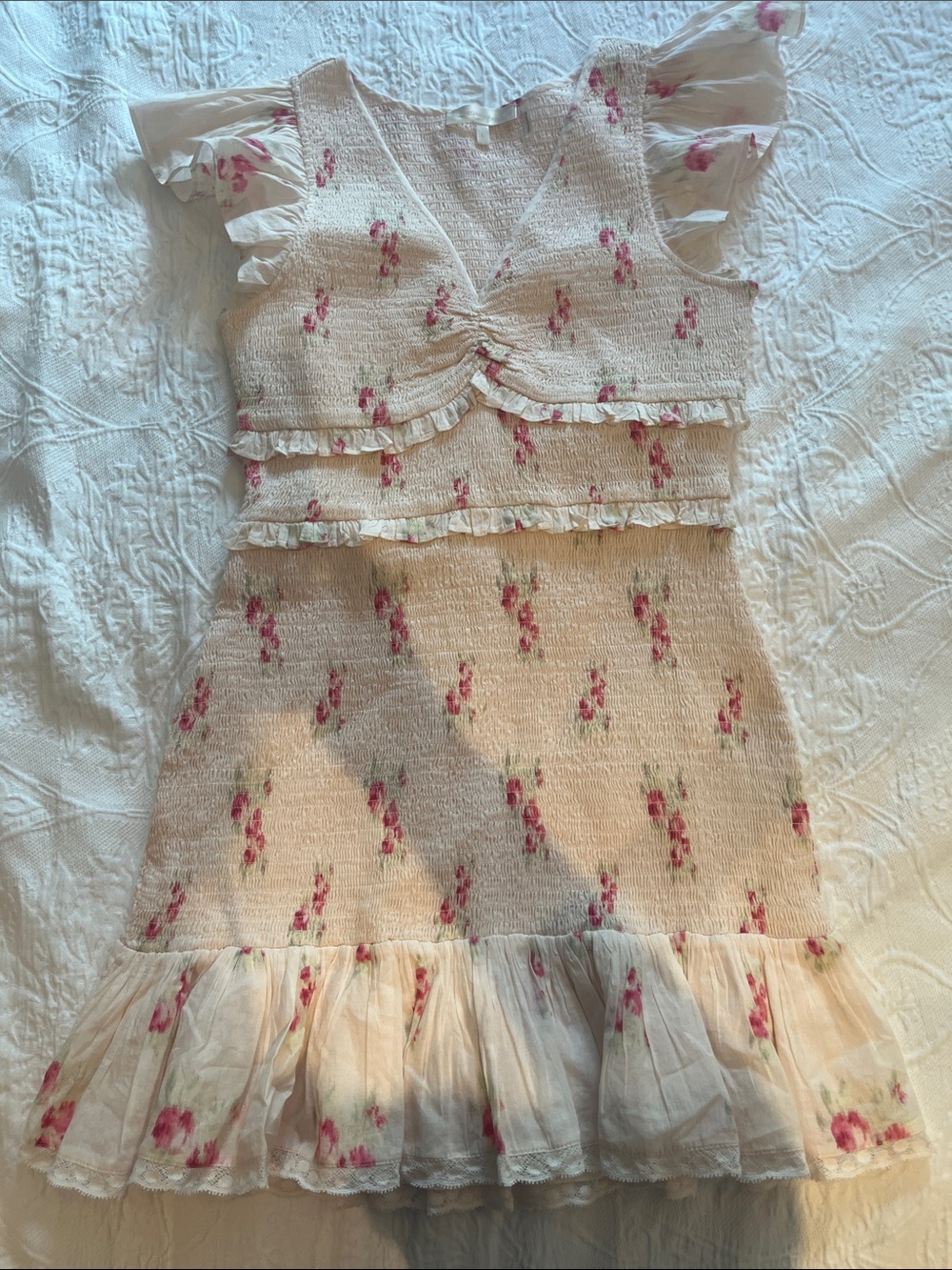 LoveShackFancy Floral Mini Dress in Cream and Pink - never been worn